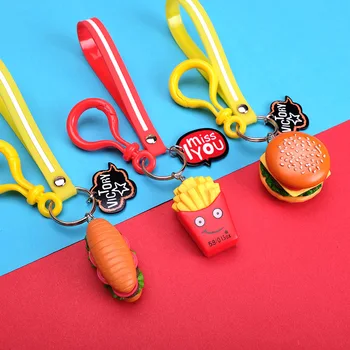 

Cute Resin Simulation Food Key Chain Women Keyring Bags Car Key Ring Cute Burger Keychains Accessories Men Key Chain Gifts