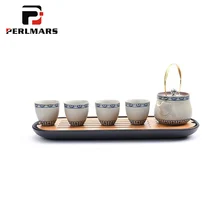 Японский винтажный узор керамический чайник Cha hai чайный горшок черный чайный поднос для чашек офисный чайный набор кунг-фу ручной захват пуэр чайник