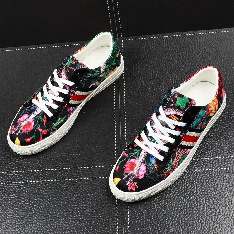 Г., дизайнерская модная разноцветная обувь с цветочным принтом повседневные Мокасины на плоской подошве, мужская обувь для скейтборда с круглым носком