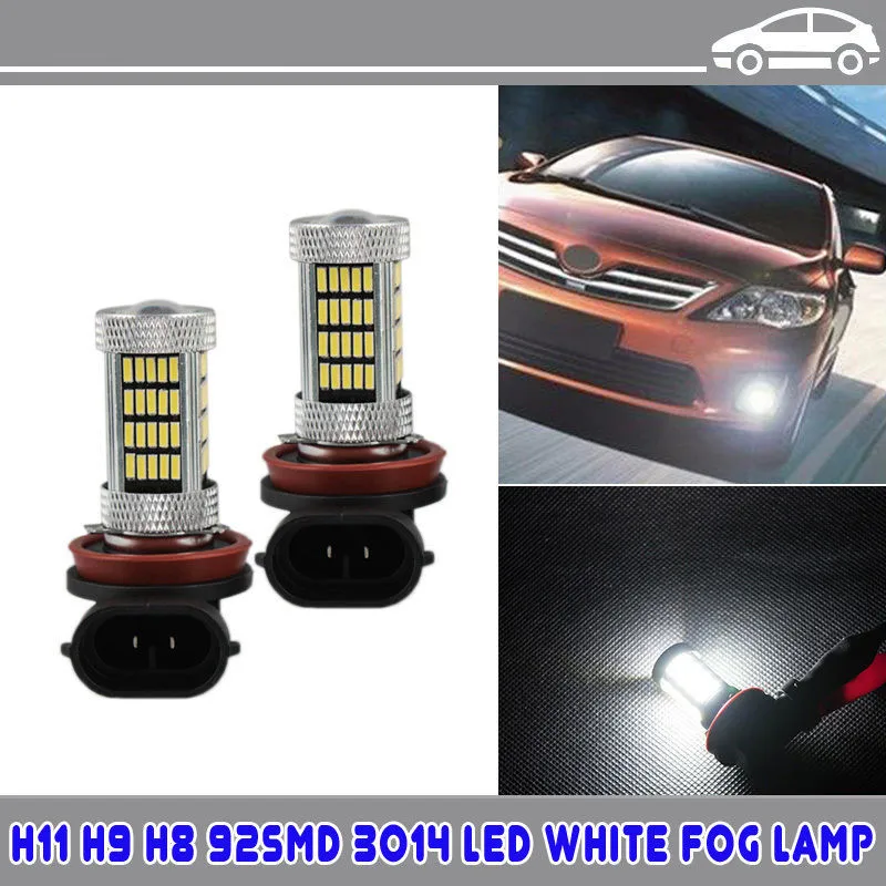 

2X Car Fog Lamp H11 H9 H8 92SMD 3014 White LED Tail Signal Light Bulbs 100W