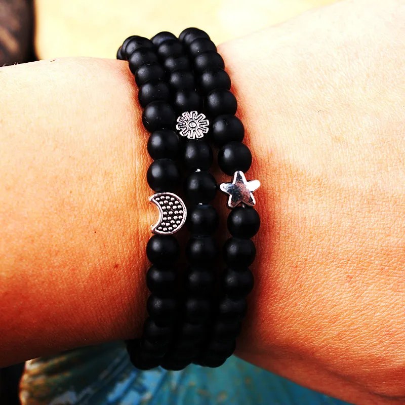 

LE SKY Natural Volcanic Stone Elephant Unicorn Bracelet Star Moon Sun Hand String Beads Bracelet For Women Men