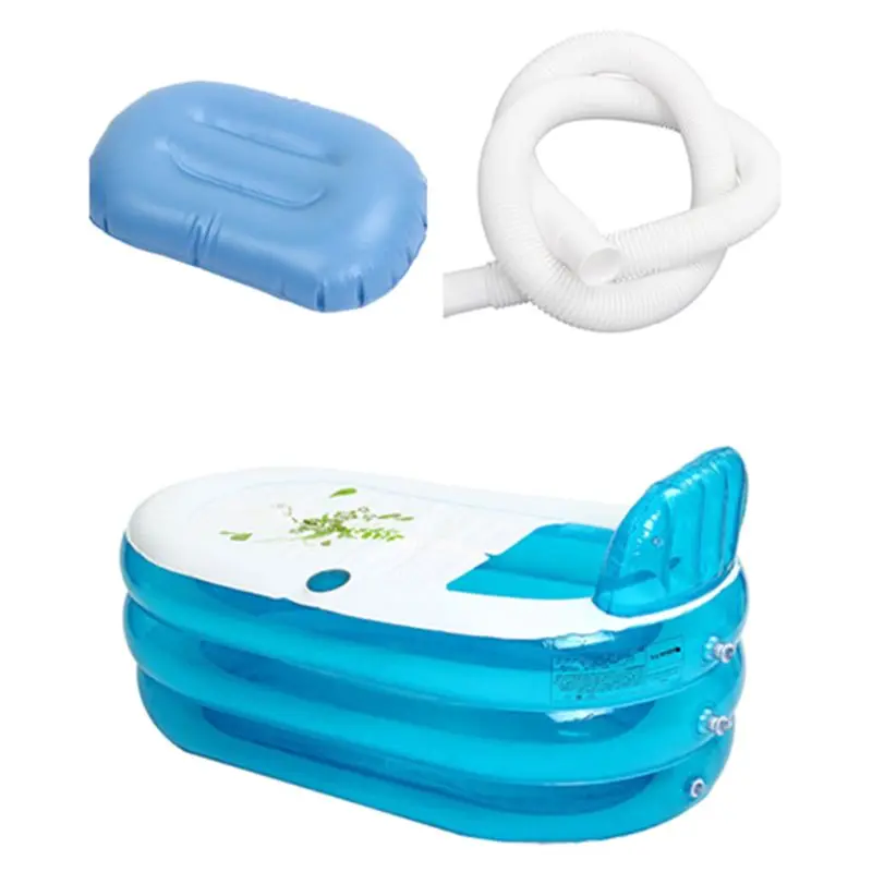 

Inflatable Bath tub Portable Bath Tub PVC Home Camping Travel Folding Bathroom SPA With Cushion Pipe for Adults Blue