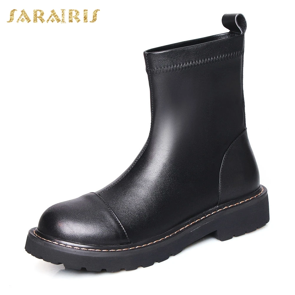 

Sarairis Brand Design Top Quality Big Size 42 Genuine Leather Chunky Heels Slip On Boots Woman Shoes Women Casual Shoes Boots