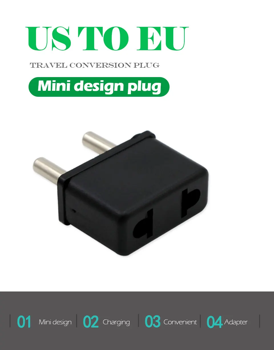 US To EU Plug Power Adapter Black Color Travel Power Adapter Converter Wall Electrical Charger USA to EU 2 Round Pin Plug Socket (1)
