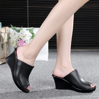 GKTINOO brand sandals summer slippers women sandals shoes New soft real leather sandals comfort wedge high heel slippers - Цвет: 8CM