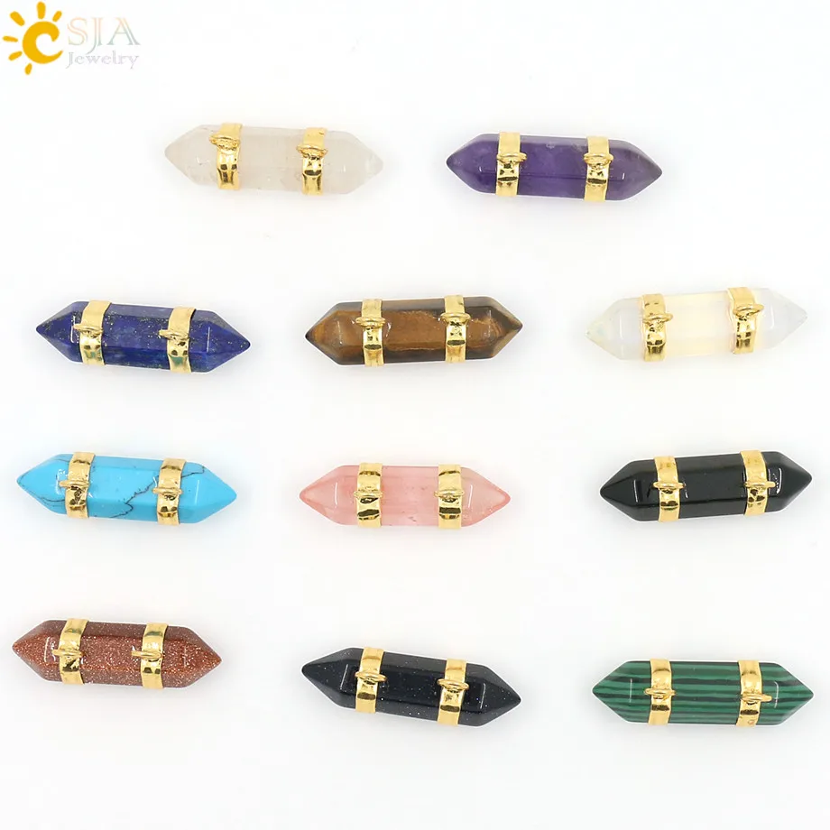 Hexagonal Prism Natural Stone Black Onyx Double Buckle Pendant