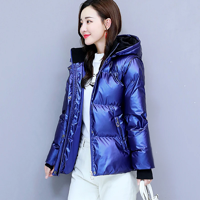 

Short down parkas womens 2019 fashion winter down jacket coat female hooded warm cotton-padded coats ladies thicken glossy coat
