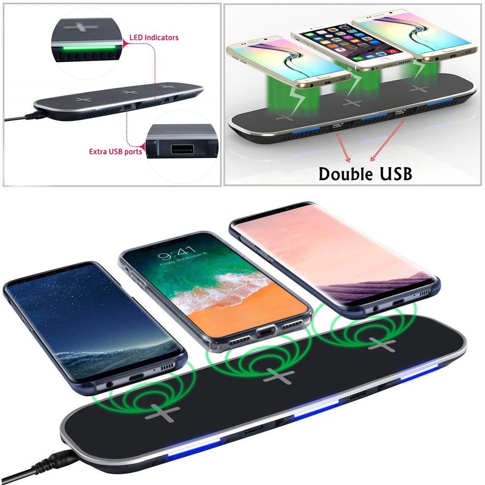 3 в 1 Беспроводное зарядное устройство для iphone X XR XS 8Plus Быстрая зарядка станция зарядное устройство s для i Watch 4 3 2 обновленная версия