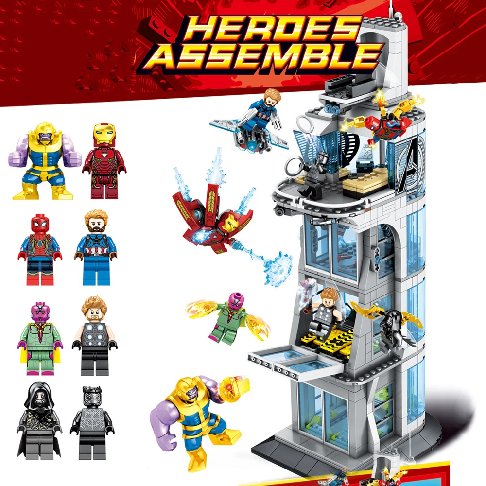 

906PCS SuperHeroes Marvel Avenger Tower Building Block Bricks Toys Compatible legoINGLYs Avengers Ironman Figures Toy For Kids