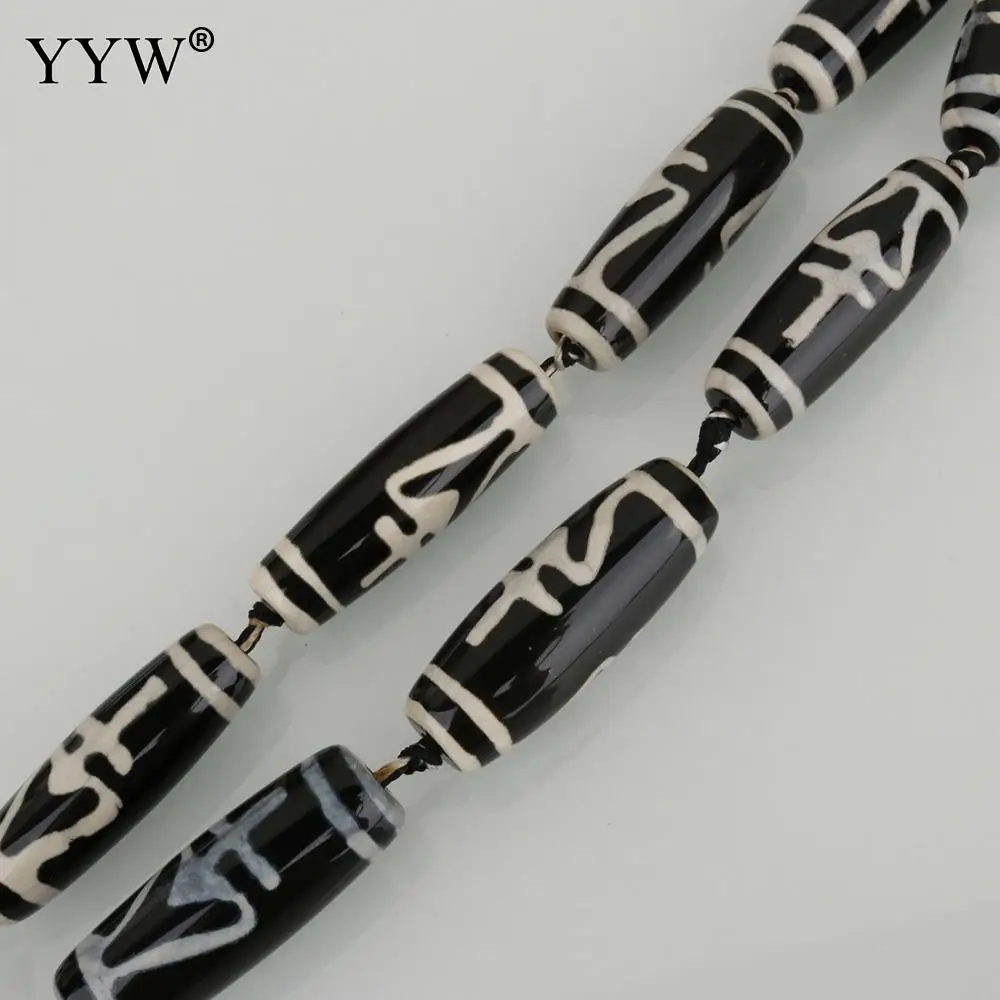 

YYW Natural Tibetan Agata Onyx Dzi Beads Ethnic Column Cylinder White And Black Ji Beads Hole:Approx 2.5mm 39-40x11-14x11-14mm