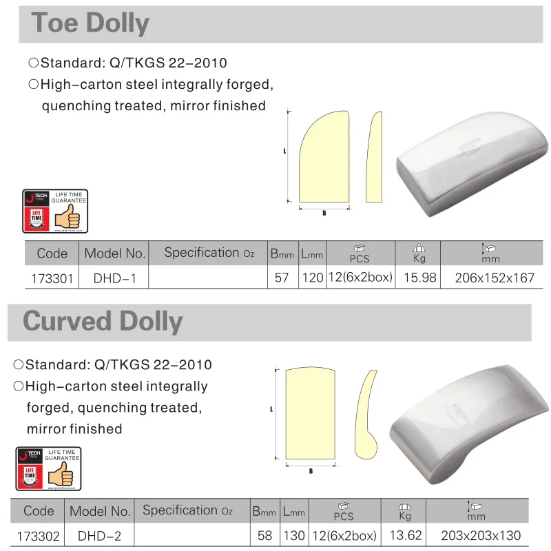 toe and curved dolly size