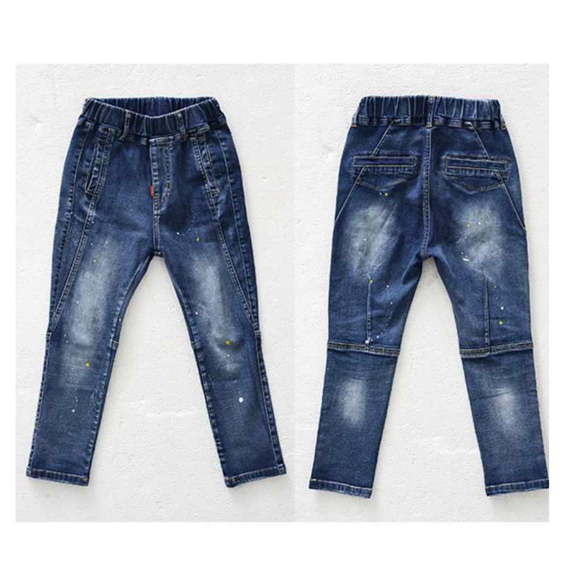 Коллекция года, Осенняя детская одежда джинсы для мальчиков повседневные однотонные тонкие джинсы для мальчиков, узкие длинные джинсы для больших детей