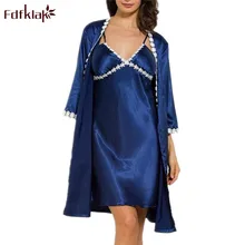 Fdfklak Сексуальная Весенняя летняя Ночная рубашка и халат ночная рубашка из искуственного шелка халат комплект черный/красный женский халат для спальни Q590