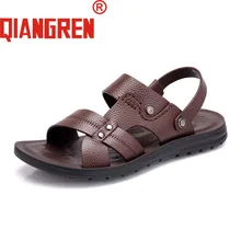 QIANGREN/Новое поступление; мужские летние сандалии из коровьей кожи больших размеров; коричневые сандалии; шлепанцы для ходьбы на улице; мягкая летняя пляжная обувь