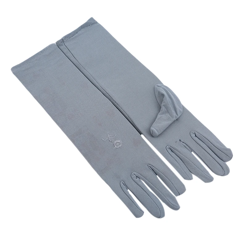 Летние женские Солнцезащитные вышитые перчатки, женские тонкие эластичные перчатки средней длины, модные аксессуары для вождения автомобиля - Цвет: gray