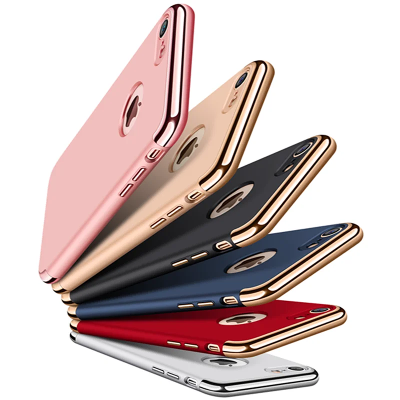 

360 Degree Full Body Protection Case For IPhone 7 6 6S 5 5S SE Plus Anti-knock Luxury Electroplate Matte Hard PC 3in1 Phone Case