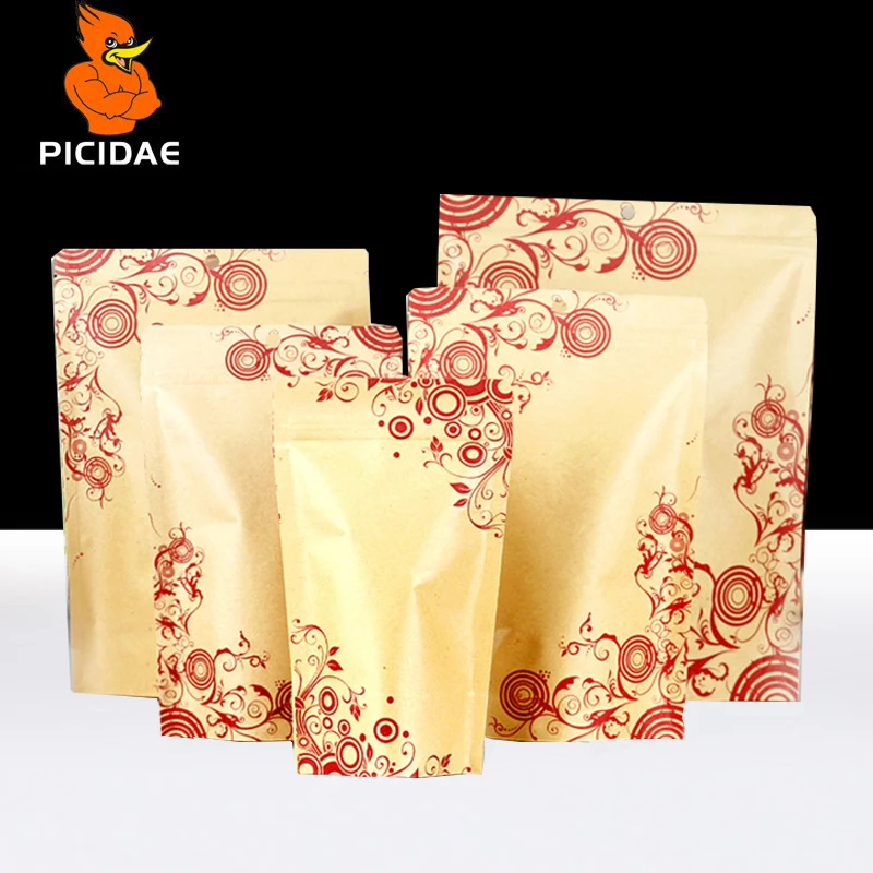 

printing Kraft paper storage Bag Standing packing powder seasoning accessorie Jujube food Grains zipper zip lock Reseal coffee