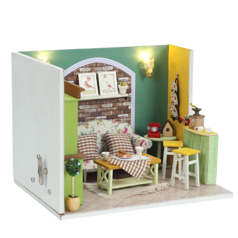 

Elegant DIY Doll House Miniature With Furnitures LED 3D Wooden Dollhouse Handmade Building Model Green Island Tea Gift Q002 #D