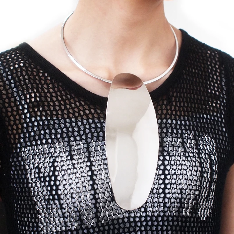 Fashion Alloy Geometric Choker Necklace Women Long Pendants Torques Statement Necklaces Shiny Surface Jewelry MANILAI