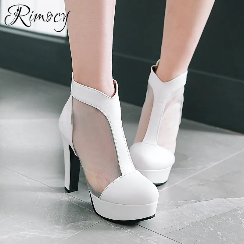 

Rimocy women platform boots fashion botas mujer 2019 spring new mesh boots super high heels shoes woman large size botines femme
