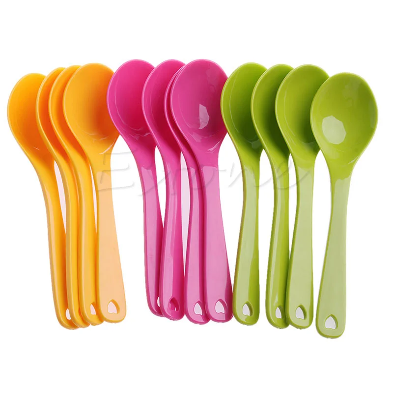 12Pcs Baby Feeding Spoon Safe Plastic Toddler Training Eating Spoon Set Food