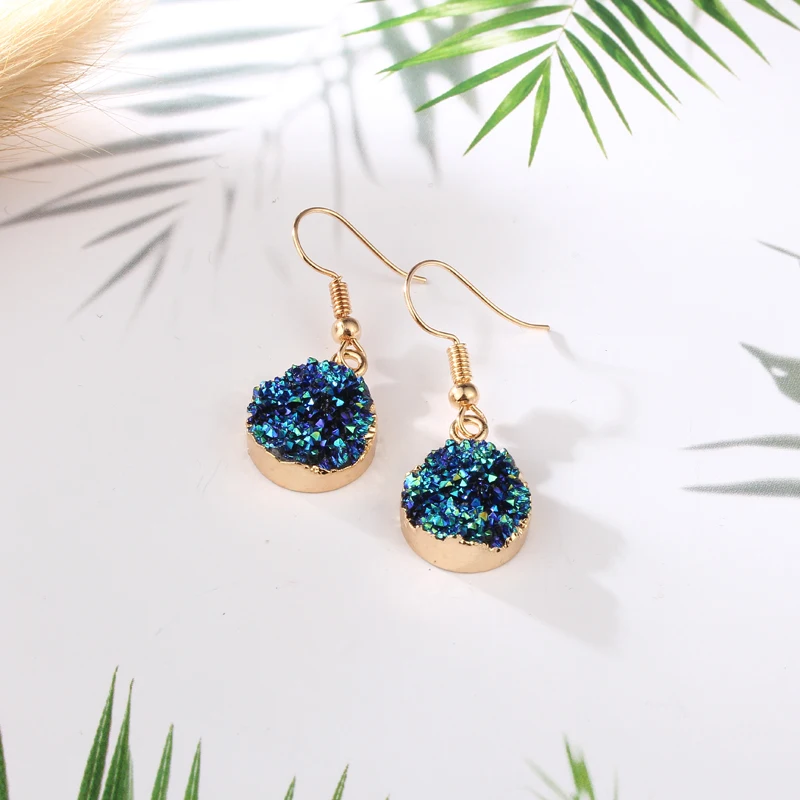 

Dayoff 2018 New Sparkly Blue Round Circle Dangle Earings Resin Stone Small Earrings For Women Jewelry Christmas Gift E1318