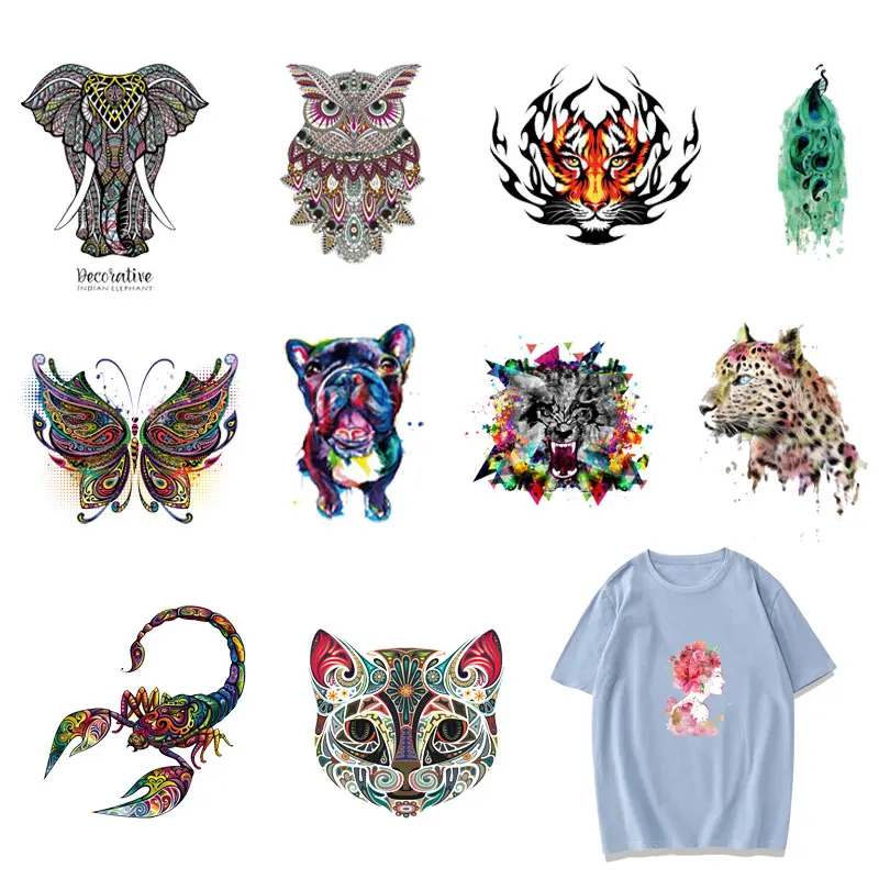 

Ethnic Animal Iron on Heat Transfer Ironing Sticker T-shirt Thermal Patches Sexy Girls Decal DIY Cartoon Dog Accessory Appliques
