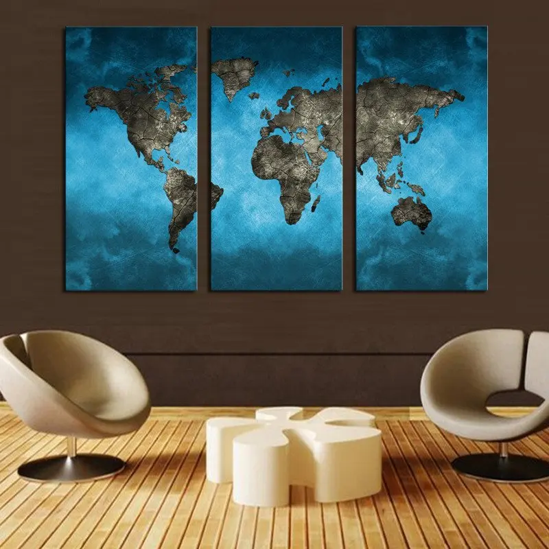 3 panel canvas painting ocean vintage world map canvas print home