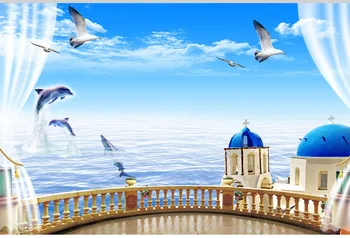 

Custom Any Size Mural Wallpaper 3D Seagull Dolphin TV Background Wall Painting Wallpaper