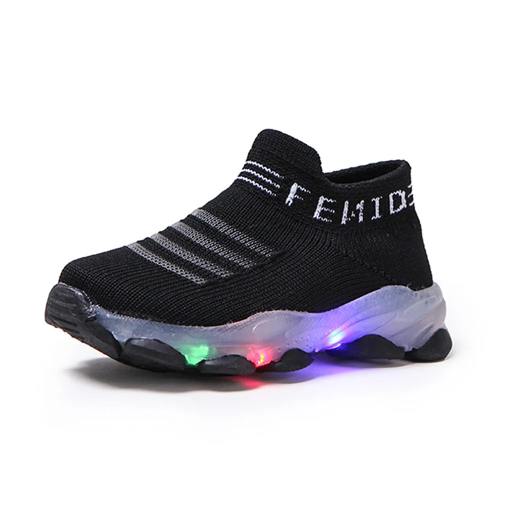 New Fashion Children Baby Girls Boys Letter Mesh Led Luminous Socks Sport Run Sneakers Casual Shoes Kids Shoes With LED