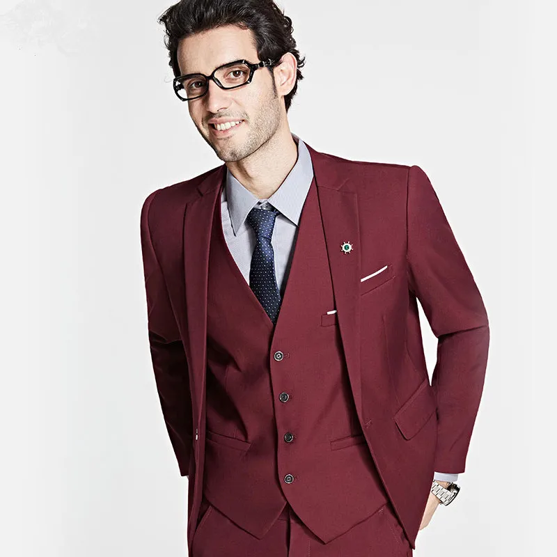 Latest Coat Pant Designs Burgundy Men Suits Set Formal Slim Fit