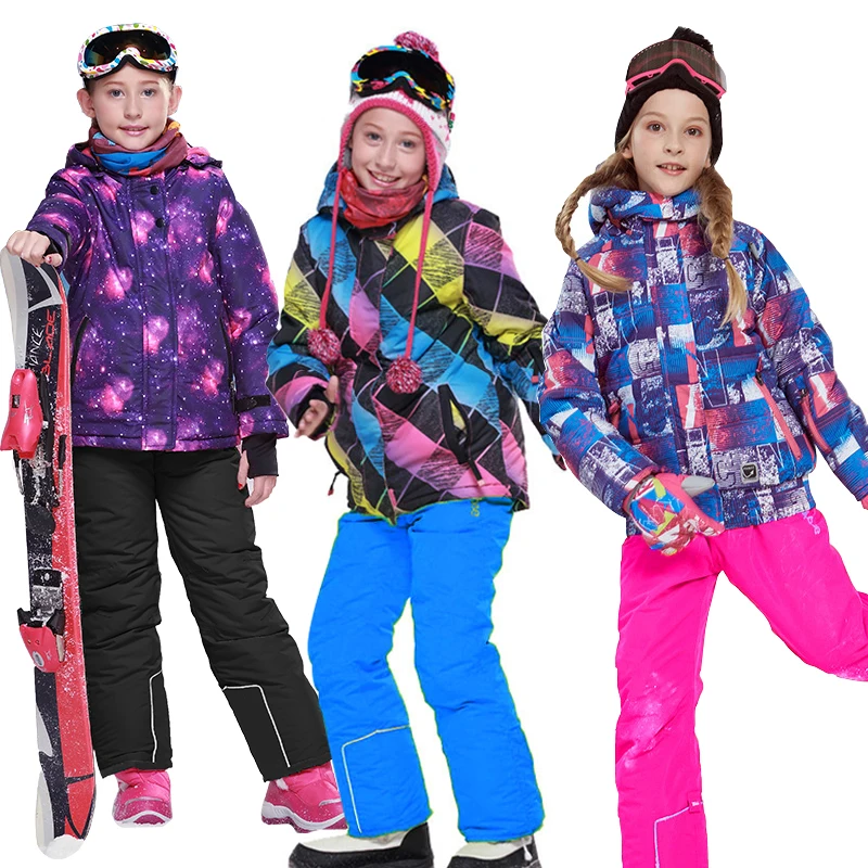 

2019 Winter Girls Clothing Sets Fleece Hooded Kis Ski Suits Jackets Overalls Windproof Sport Children Outfits Outdoor Clothing