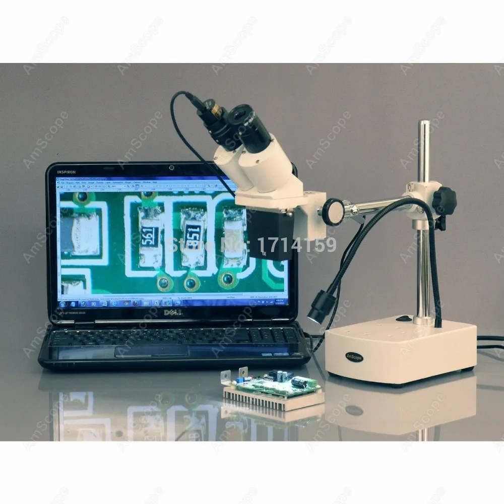 AmScope Supplies 10X-20X LED Binocular Stereo Microscope Boom Arm with Gooseneck Light