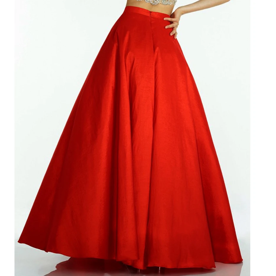 Формальные шикарные Горячие красные юбки длиной до пола для женщин для формальной вечеринки тафта Длинные юбки модные на молнии стиль на заказ