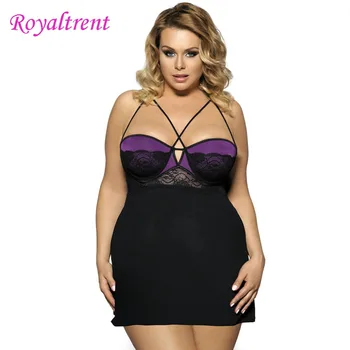 

Hot Style Plus Size Lingerie Full Lace Multicolor Perspective Temptation Suit Sexy Strap Nightdress for Women Dress with T-back