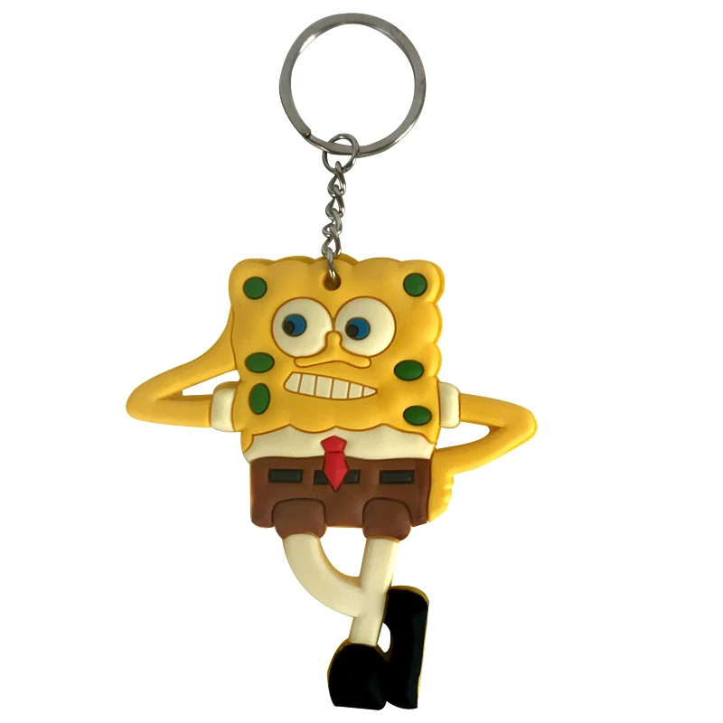 

Toys Cute Car Key Ring SpongeBob SquarePants Two-side Key Chain Anime Pendant statue 3D Silicone Popular Gift for Kids