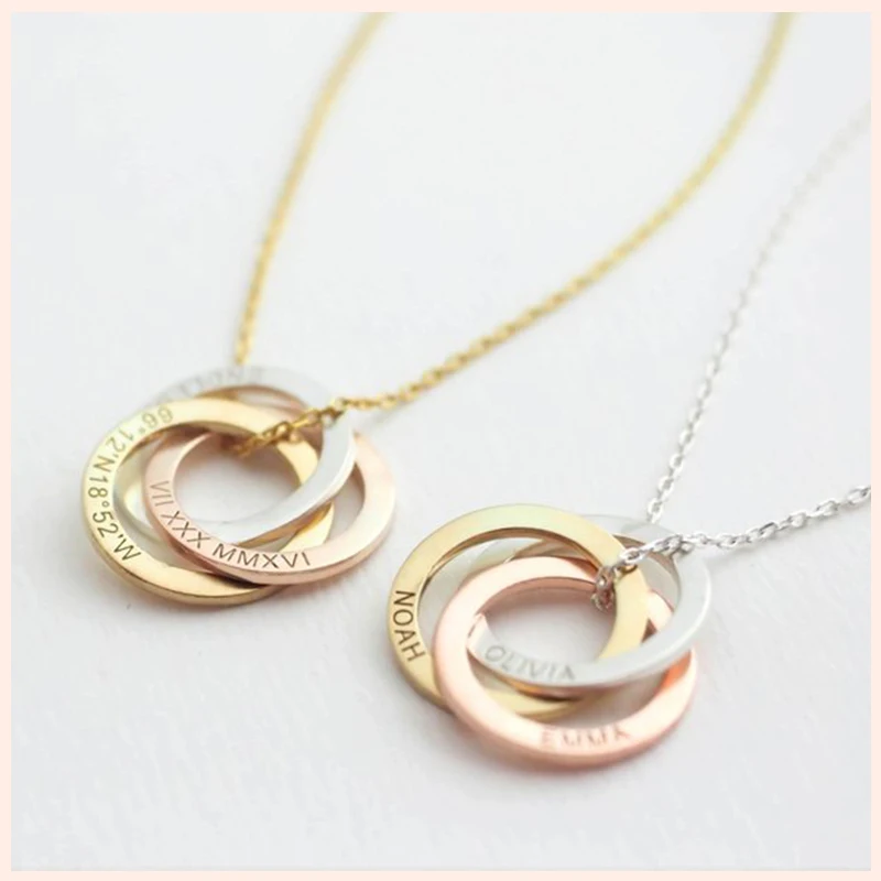 

StrollGirl 925 sterling silver pendant necklace personalized custom carved letter Three Round clasped necklace Gift dropshipping
