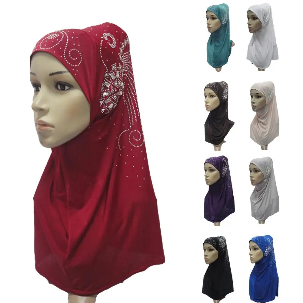 Muslim Women AI Amira Scarf Hijab Rhinestone Headscarf Wrap Shawl Stole Islamic