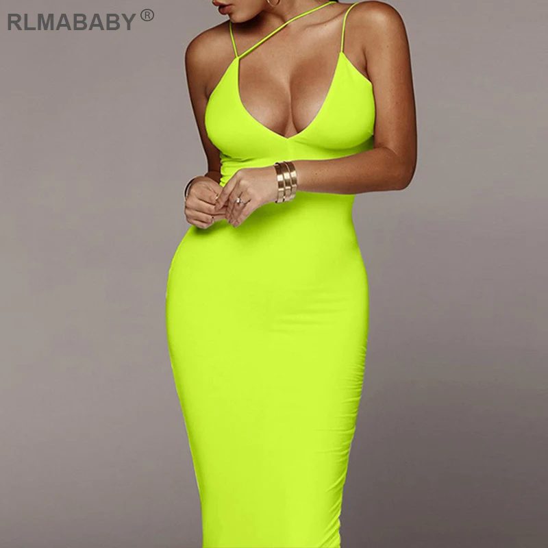 

RLMABABY Summer Spaghetti Strap V Neck Sexy Long Dress Women Sleeveless Backless Bodycon Dress Slim Night Club Party Maxi Dress