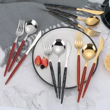 

KuBac Hommi 2 Sets Red Gold Cutlery Set Black Gold Forks Knives Set 18/10 Stainless Steel Silverware Set Drop Shipping