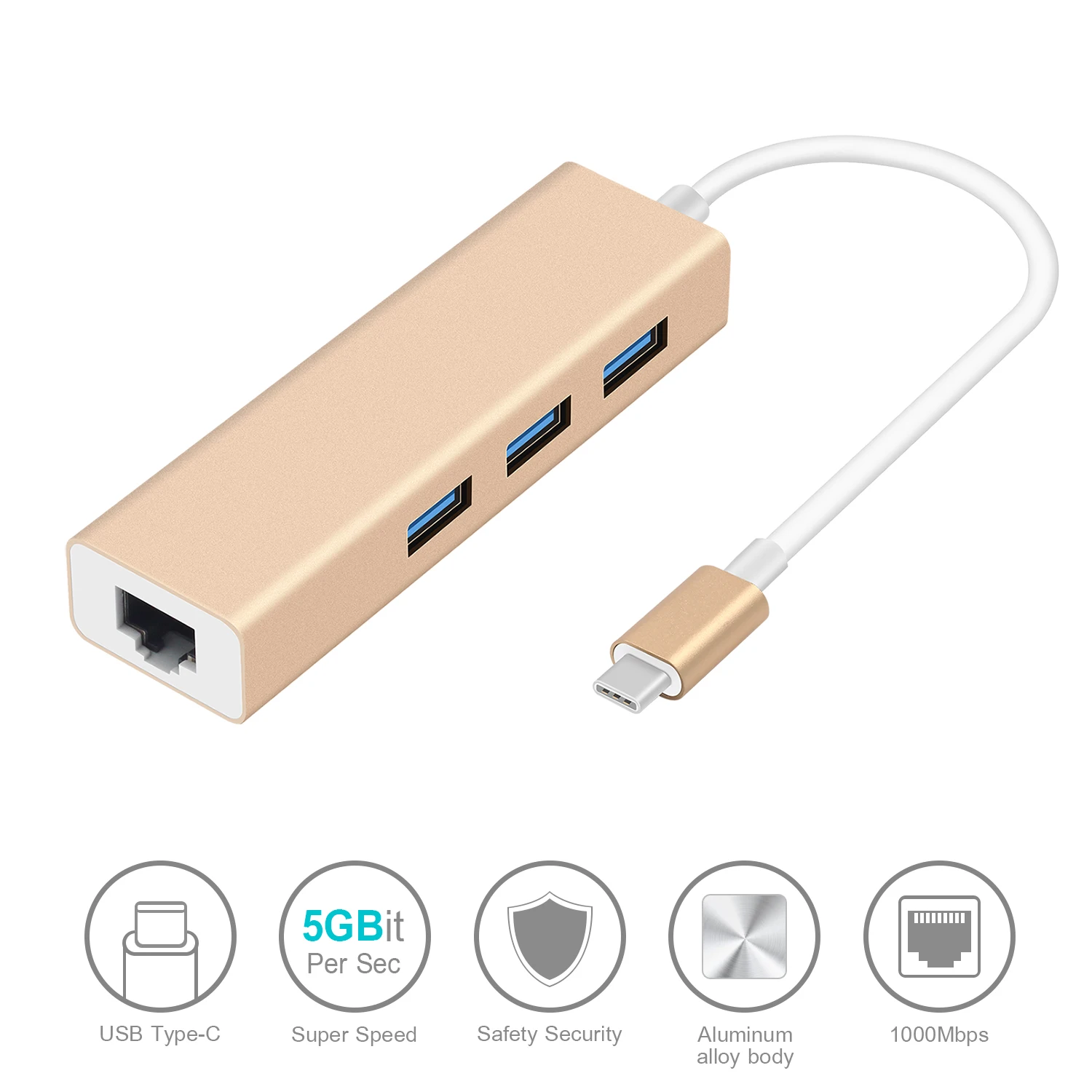 USB C Ethernet адаптер с 3 USB 3,0 концентратор для MacBook Pro ПК, GOOJODOQ концентратор USB Type C Gigabit Ethernet Rj45 Lan USB C концентратор