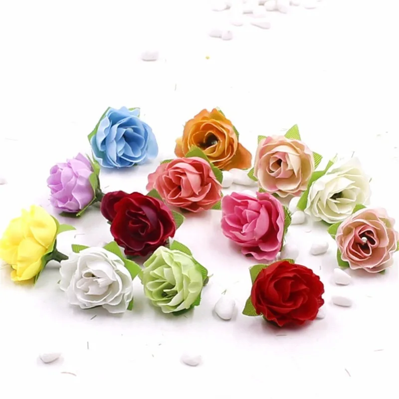 50pcs 3cm Artificial Flowers Silk Flower Roses Small Tea Bud Flowers Hand Made Diy Head Garlands For Wedding Home Decoration