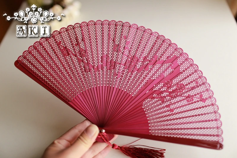 Японский складной веер высококлассные бутик весь бамбук резьба вентилятор сливы Роза Цветочные выдалбливают танец веер свадебной подарок