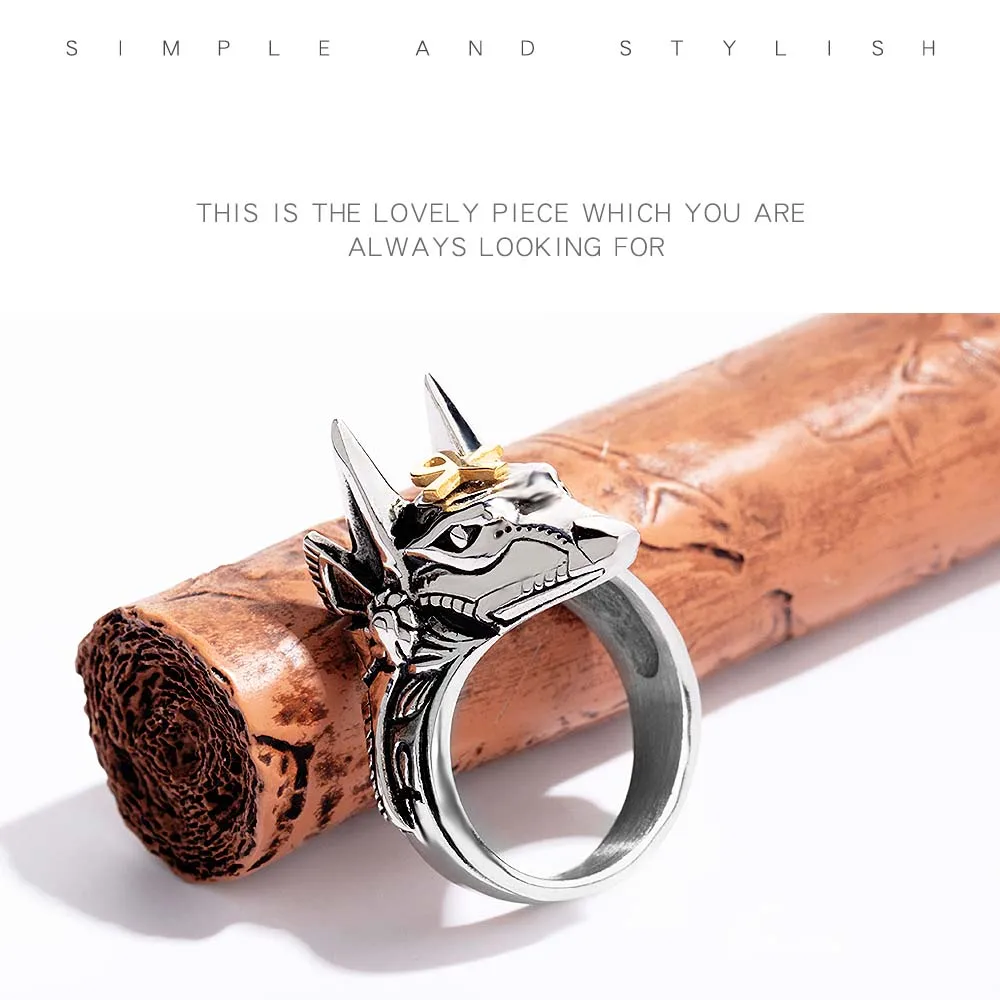 Tanie Nowy dominujący kreatywny Anubis egipski pierścionek krzyż bague titanium stalowa męska punk pierścionki biżuteria Anubis mężczyźni pierścień moda proste