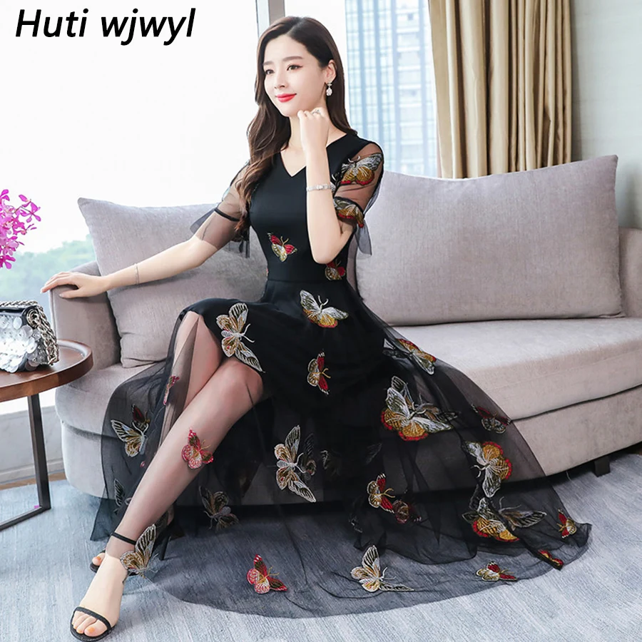 

2019 Print Chiffon Mesh Boho Midi Dresses Summer Vintage 3XL Plus Size Beach Sexy Sundress Elegant Women Bodycon Party Vestidos