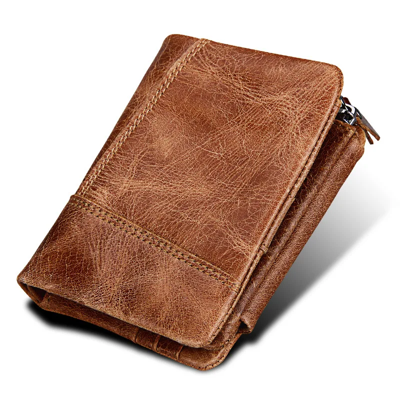 

2019 New Genuine Crazy Horse Leather Mens Wallet Man Cowhide Cover Coin Purse Small Brand Male Credit&Id Multifunctional Walets