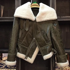 SQXR меховая женская кожаная куртка, женская кожаная куртка из овчины, Высококачественная женская меховая шуба, двусторонняя Меховая куртка - Цвет: Зеленый