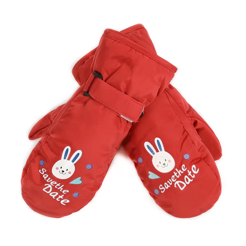 Детские перчатки с мультяшными кроликами, зимние лыжные водонепроницаемые перчатки, теплые зимние перчатки для детей, спортивные перчатки на открытом воздухе - Цвет: Красный