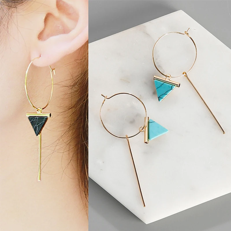 2018 Simple Marble Pattern Triangle Big Geometric Alloy Round Circle Long Strip Drop Earrings for Women Party Jewelry Pendientes | Украшения
