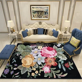 

Classic retro American 3D Flower Printed door mat Bedroom living room carpet bedside rug custom made non-slip velvet floor mat